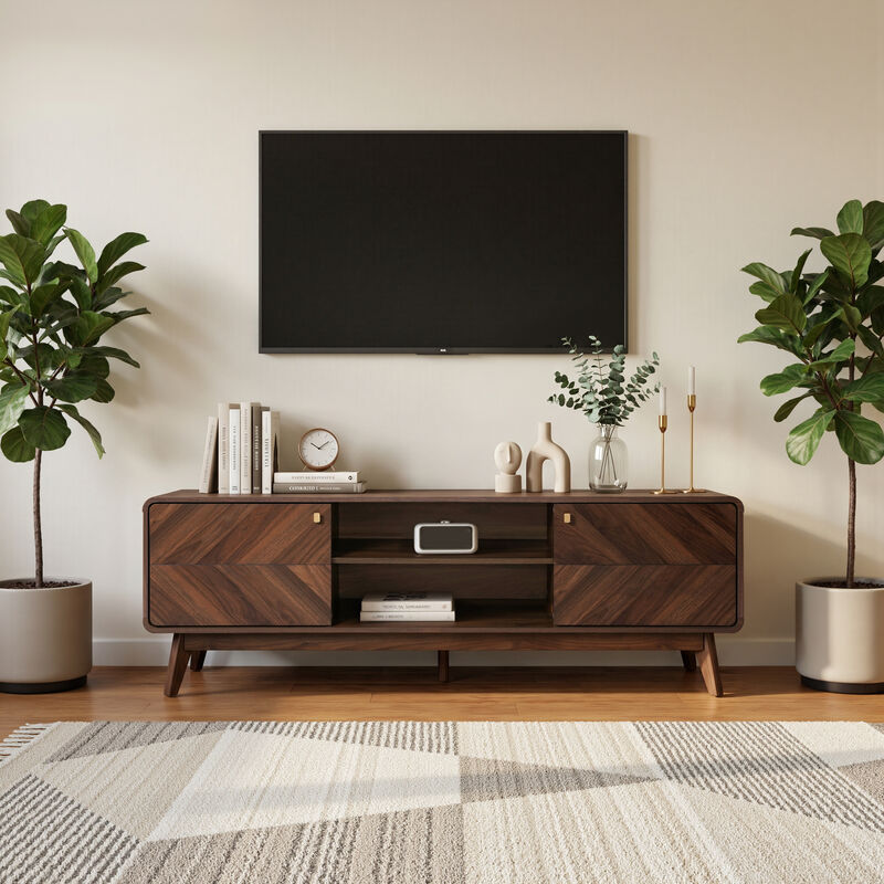 63" Centro Wood TV Console with Tapered Legs image number 1