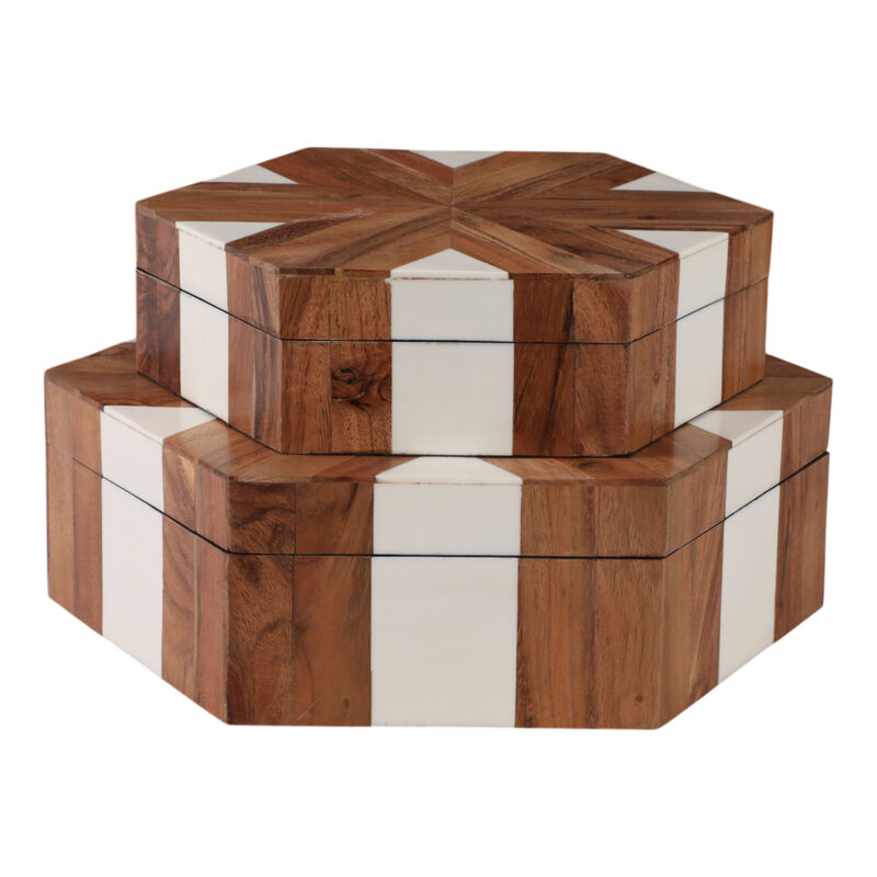 S/2 Wood Inlay Hexagon Boxes image number 3
