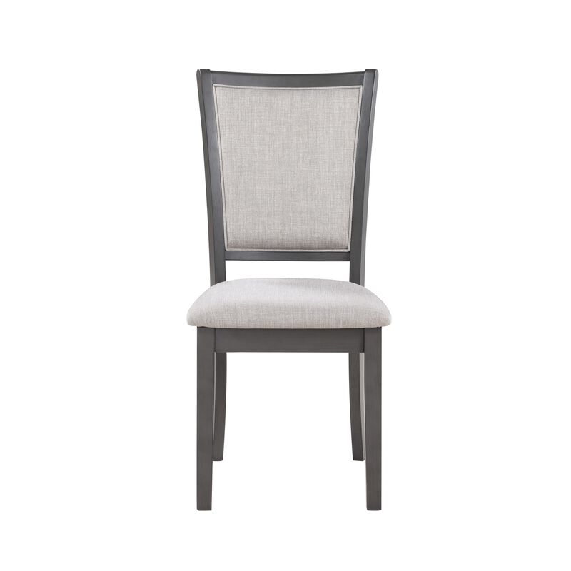 Han Dining Chair Set of 2, Light Gray Fabric, Dark Gray Solid Wood - Benzara