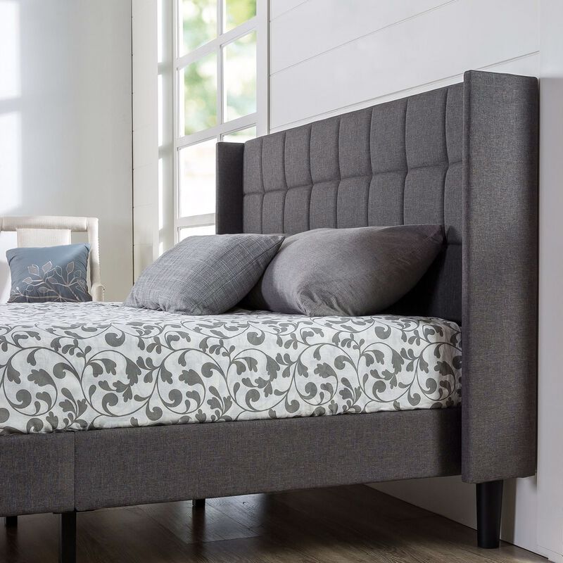 Wingback Platform Bed Frame – Upholstered Headboard with Timeless Style and Durable Support