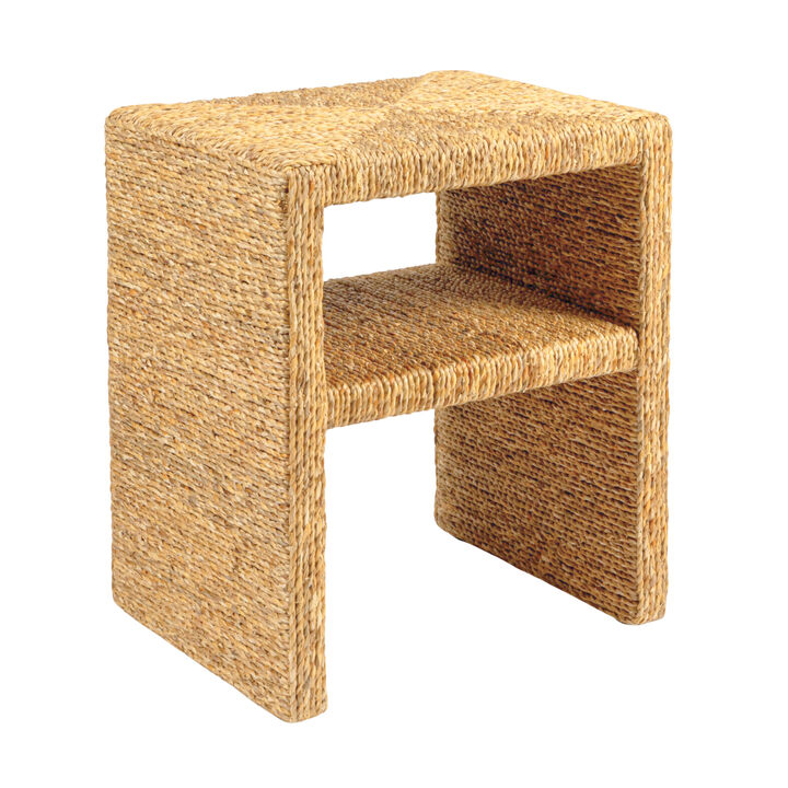 Woven Water Hyacinth & Acacia Wood End Table