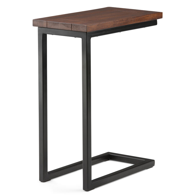 Skyler 18 inch Wide Solid Mango/Metal Industrial C Side Table in Dark Cognac Brown/Black, Assembled