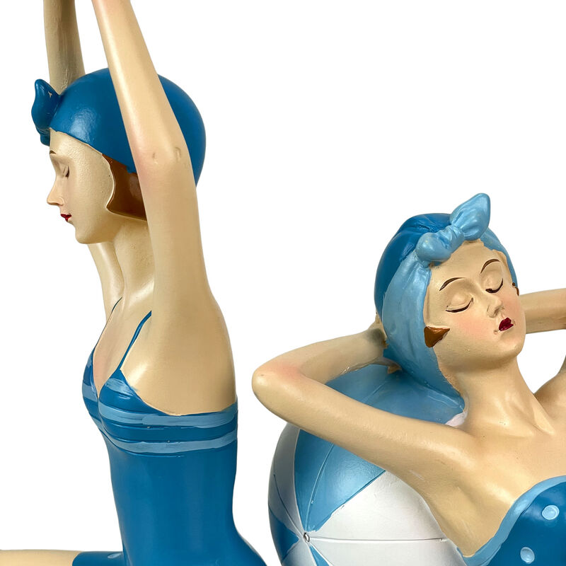 Set 2 Beach Beauties Figurines Aegean Blue Polka Dot Beachball Sunbathing Decor image number 4