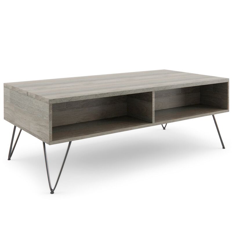 Simpli Home Hunter SOLID MANGO WOOD Lift Top Coffee Table in Grey