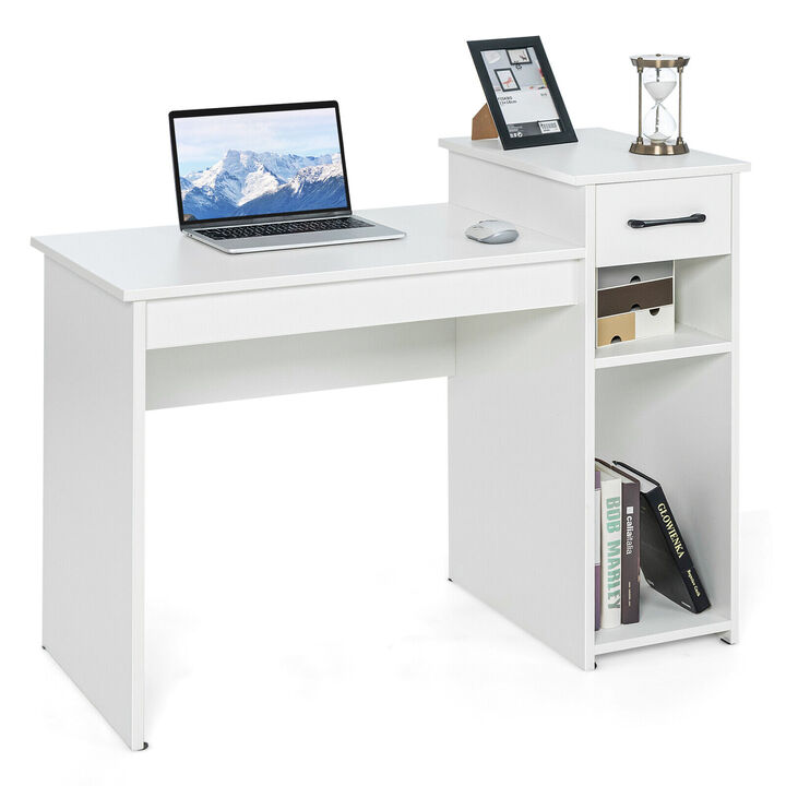 Computer Desk PC Laptop Table with Drawer and Shelf-White