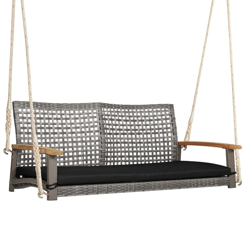 Mondawe 2-Person Patio Rattan Mix Gray Rattan Frame Hanging Porch Swing Chair
