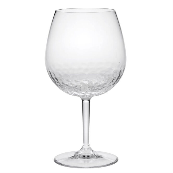 HomeRoots Set of Four Clear Dimpled Tritan Plastic Balloon or Round Bowl Stemmed All Purpose Wine Glasses