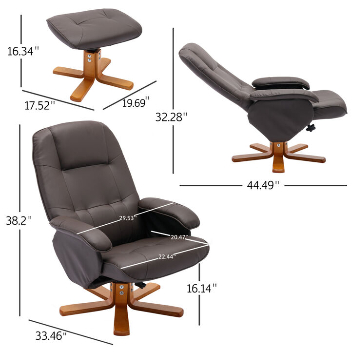 Recliner Chair with Ottoman, Swivel Recliner Chair with Wood Base for Livingroom, Bedroom, Faux Leather Beige,Grey