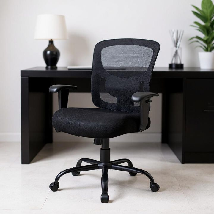 HomeRoots Black Fabric Mesh and Steel Adjustable Swivel Rolling Executive Office Chair