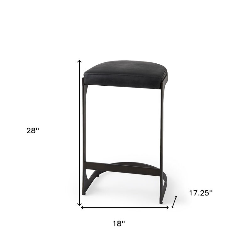 HomeRoots 29" Black Faux Leather And Genuine Leather And Metal Backless Counter Height Bar Chair image number 5