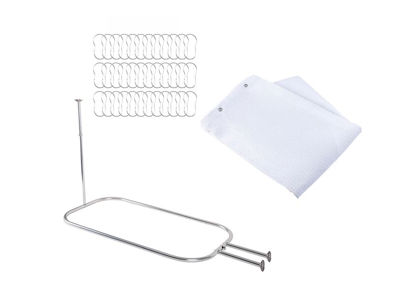 Utopia Alley Rustproof Aluminum Hoop Oval Shower Rod With Ceiling Support for Free Standing Clawfoot Tub, 64 Inch Extra Large Size by 26 Inch + Shower Curtain 180x70 inch image number 0