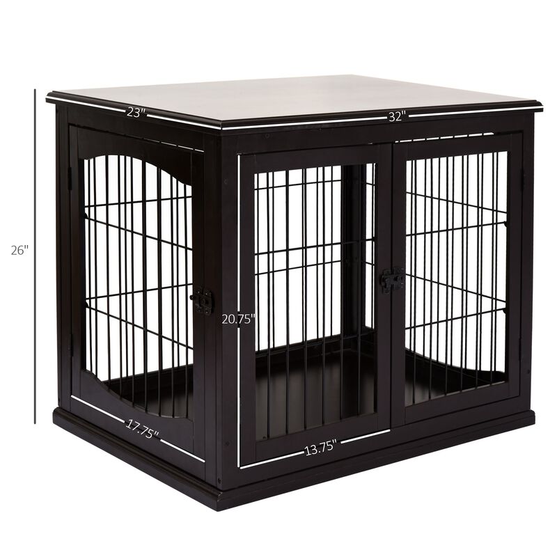 Coffee-Colored Pet Furniture: Wooden Dog Crate End Table, Two Openings