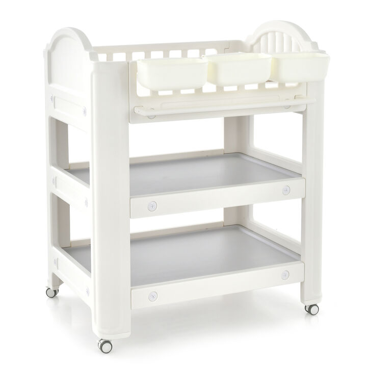 Mobile Diaper Changing Station with Storage Shelves and Boxes