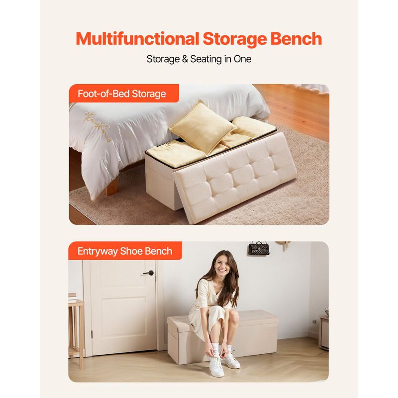 Upholstered Storage Ottoman Bench with Folding Design and Side Bags image number 6