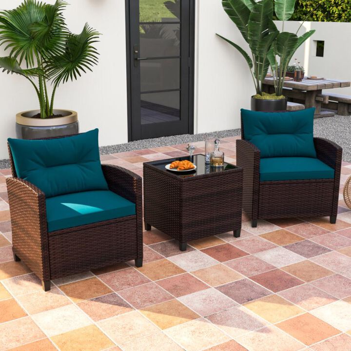 Hivvago 3 Pieces Rattan Patio Furniture Set with Washable Cushion