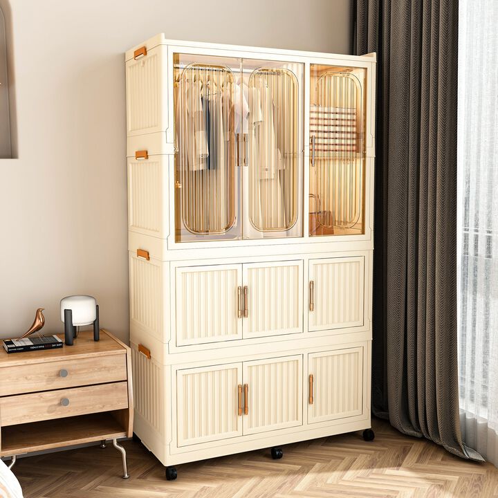 Clihome Portable Wardrobe Closet Storage Organizer 9 Magnetic Doors-9 Cubes & 1 Hanging Rod,6 pcs hangers