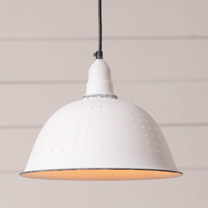 Irvins Country Tinware Colander Pendant Light In Rustic White