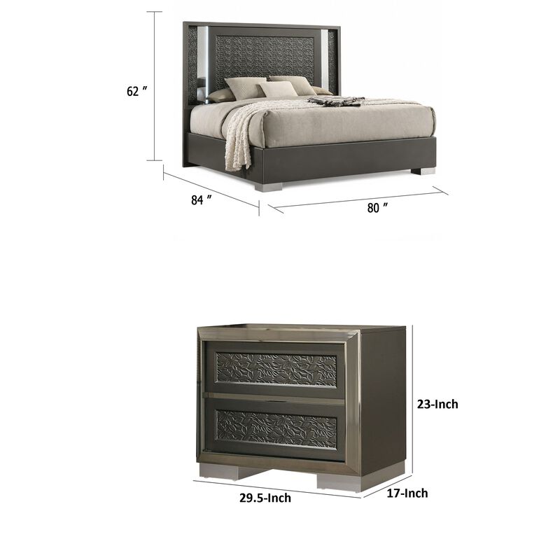 3pc King Bedroom Set, Dark Gray, Taupe Gray, White Wood, 2 Nightstands image number 7