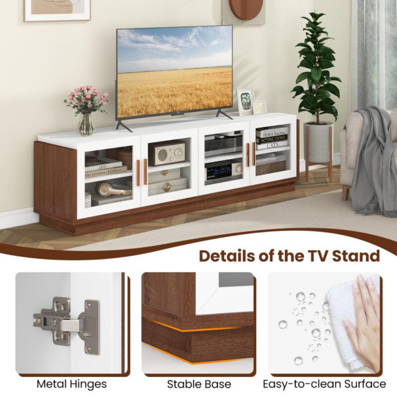 Hivvago Large TV Stand for TVs up to 75 Inch with 4 Tempered Glass Doors for Living Room
