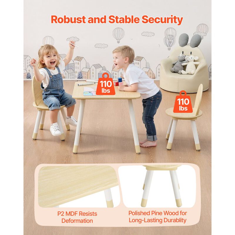 Kids Activity Table and 2 Chairs Set for Crafts, Reading and Drawing-Natural image number 5