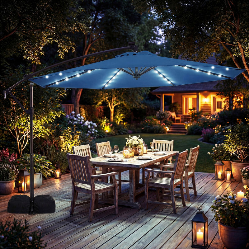lighted patio umbrella gray Trademark Innovations Rectangular Solar Powered LED - 10' x 6.5' Kmart Umbrella Stands: Heavy-duty, base not included) Color:Royal Blue Oil Leather Supply