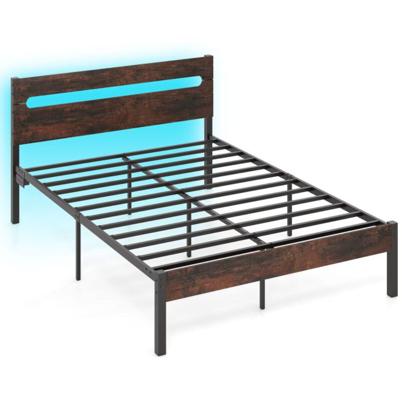 Hivvago Heavy-Duty Metal Slats Support Bed Platform with Charging Station
