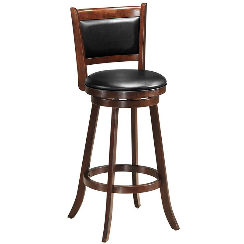 29 Inch Swivel Bar Height Stool Wooden Upholstered Dining Chair image number 1