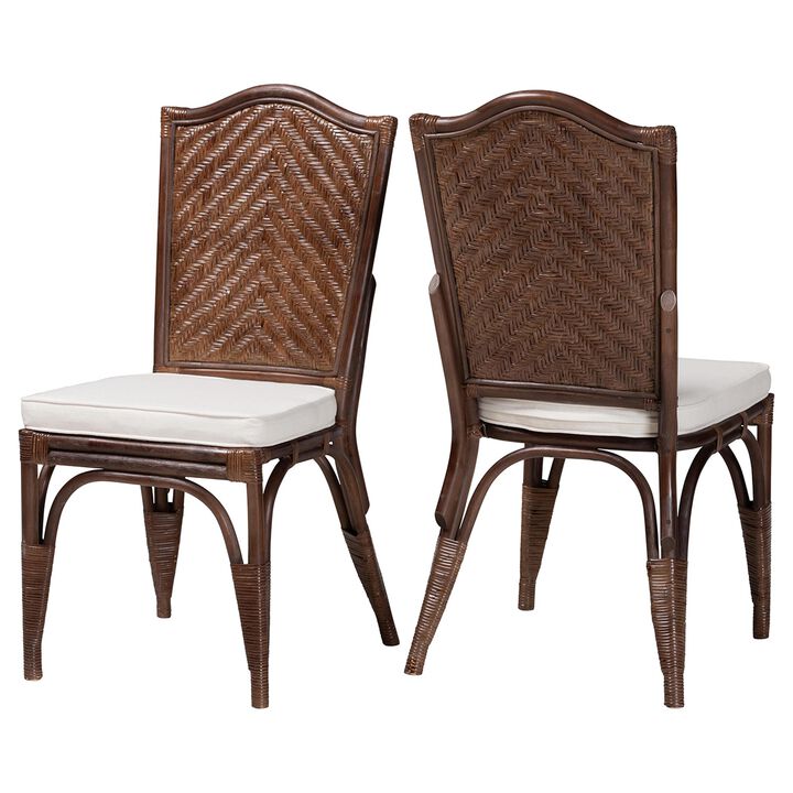 bali & pari Mahdis Natural Rattan 2-Piece Dining Chair Set with Cushion - Handwoven Wicker Accent Chair with Woven Chevron Back for Kitchen or Dining Room