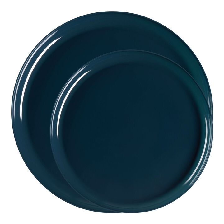 Navy Flat Round Plastic Dinnerware Value Set (40 Sets)
