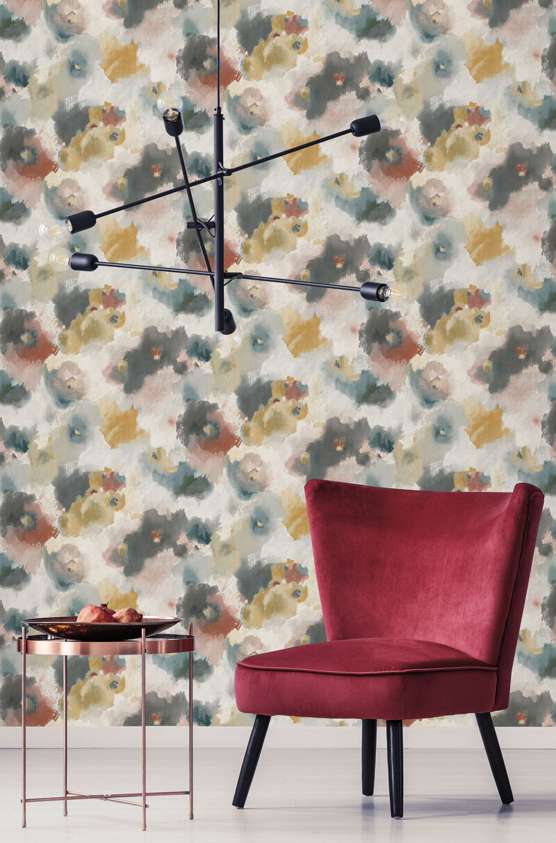 Impressionist Floral Copper & Blue Wallpaper image number 2