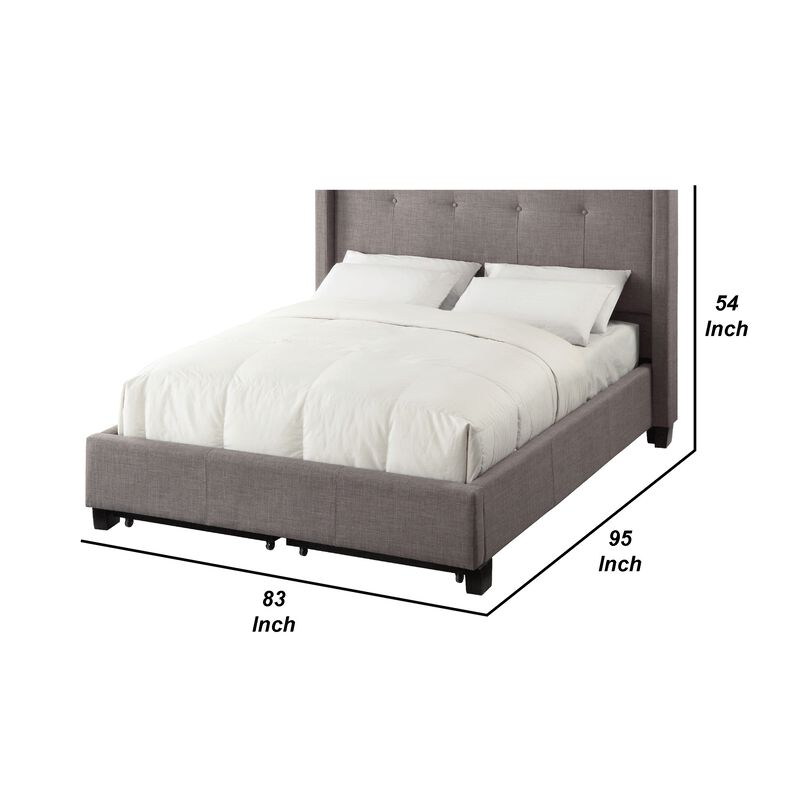 Adams Low Profile California King Bed, Tufted Linen, Wide Storage, Gray