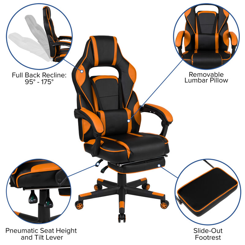 X40 Gaming Chair Racing Ergonomic Computer Chair with Fully Reclining Back/Arms, Slide-Out Footrest, Massaging Lumbar - / image number 3