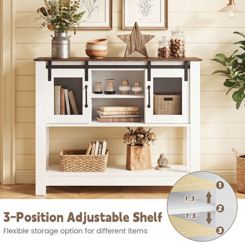 Entryway Console Table with Sliding Barn Doors and Cabinet Storage-Rustic Brown image number 3