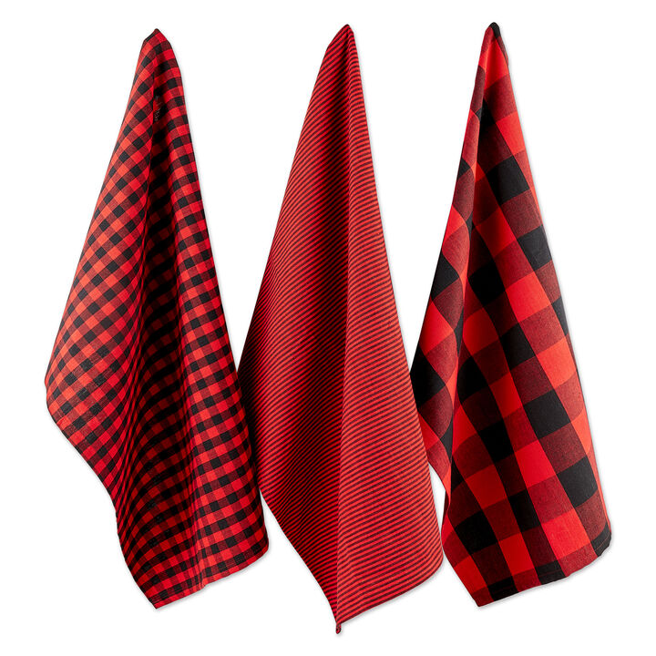 Set of 3 Assorted Black and Red Dish Towel  30"