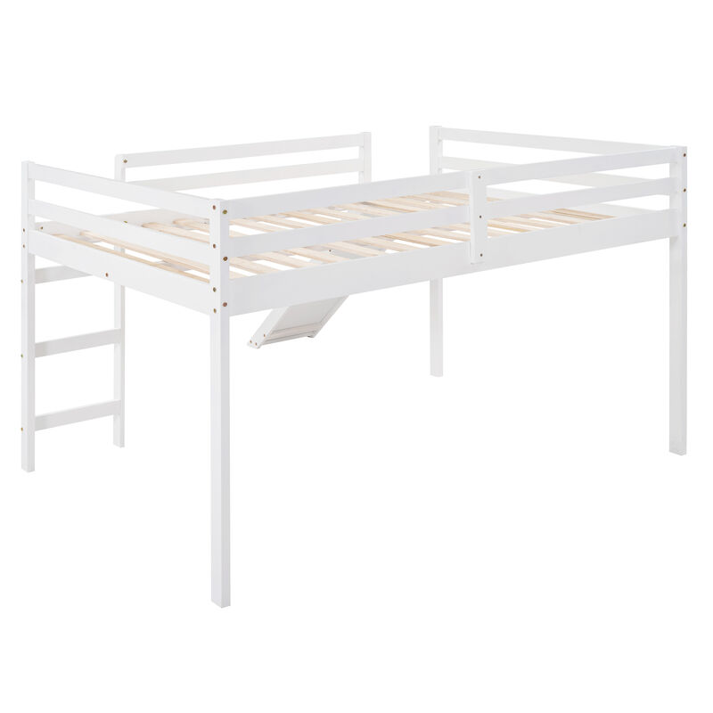 Whisen Full Loft Bed with Slide, Multifunctional Design- White