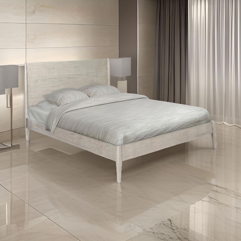 Amy King Size Platform Bed, Low Profile Frame, Panel Headboard, Gray - Benzara