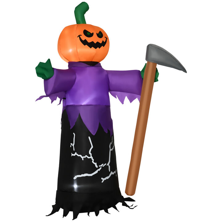 5' Inflatable Halloween Pumpkin Jack O Lantern Grim Reaper Blow-Up Decoration