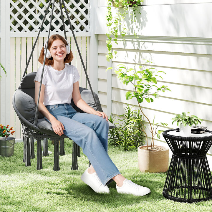 Hivvago Macrame Hammock Swing Chair with Cushion & Stand