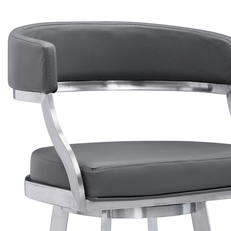 Saturn Counter Height Swivel Faux Leather and Brushed Stainless Steel Bar Stool