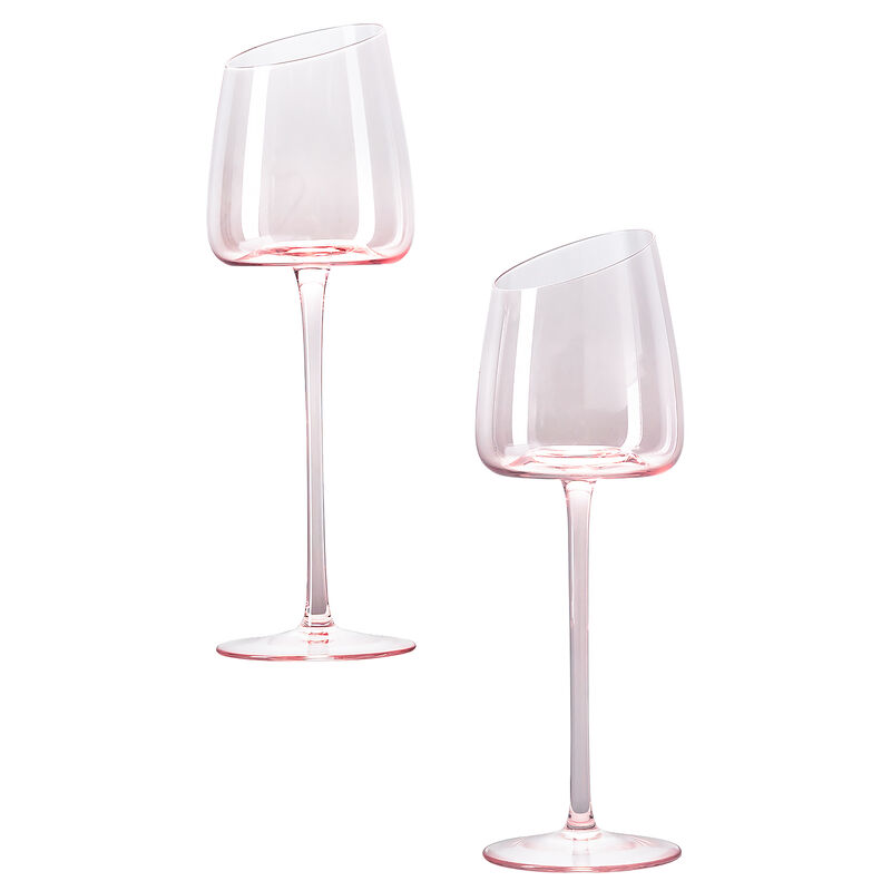VENTRAY Home French Style Narrow Pink Crystal Wine Glasses..