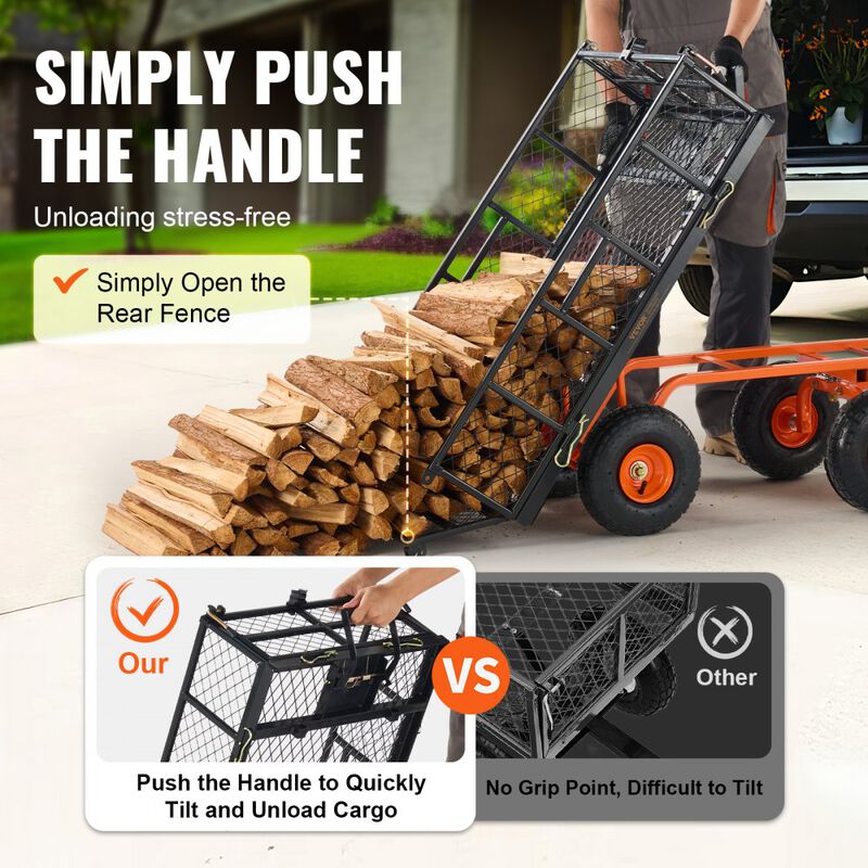 Heavy Duty Garden Cart with Dual-Function Handle Metal Dump Wagon for Yard and Farm-Black image number 5