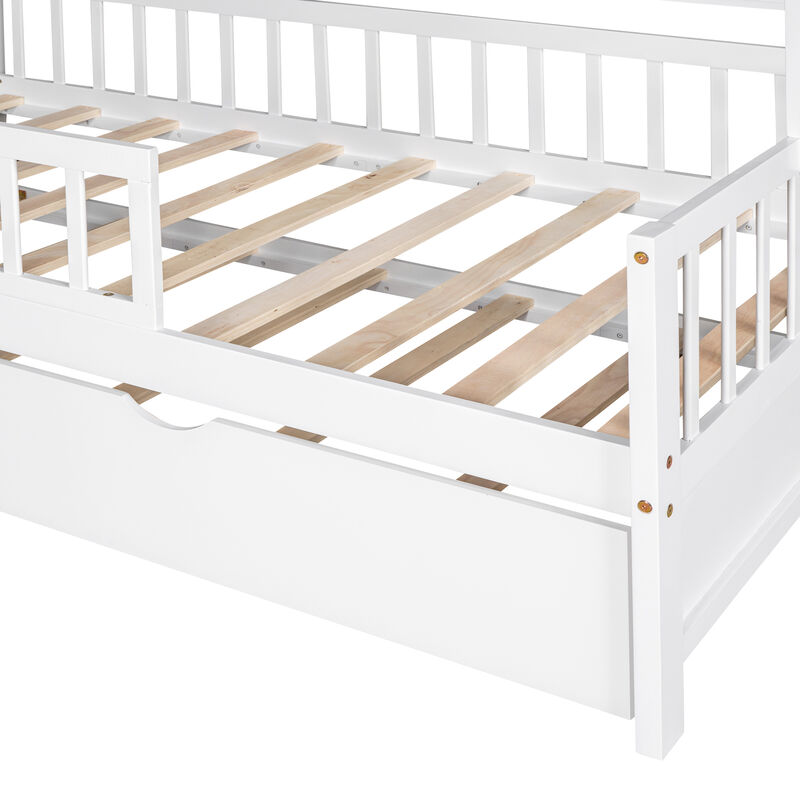 Merax Wooden House Bed with Twin Size Trundle