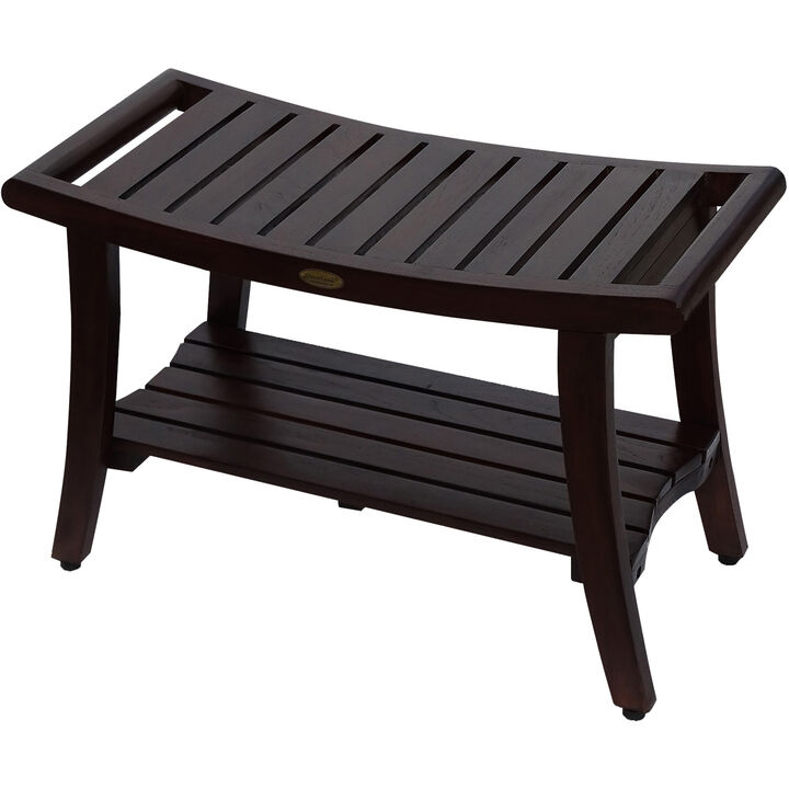 DecoTeak Harmony 30" Teak Wood Shower Bench with Shelf and LiftAide&reg; Arms in Woodland Brown Finish