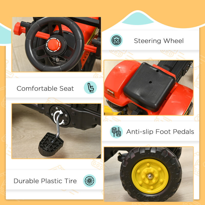 BreeBe 3 in1 Kids Ride On Bulldozer Excavator Toy with 6 Wheels Controllable Cargo Trailer Easy Pedal Controls image number 3