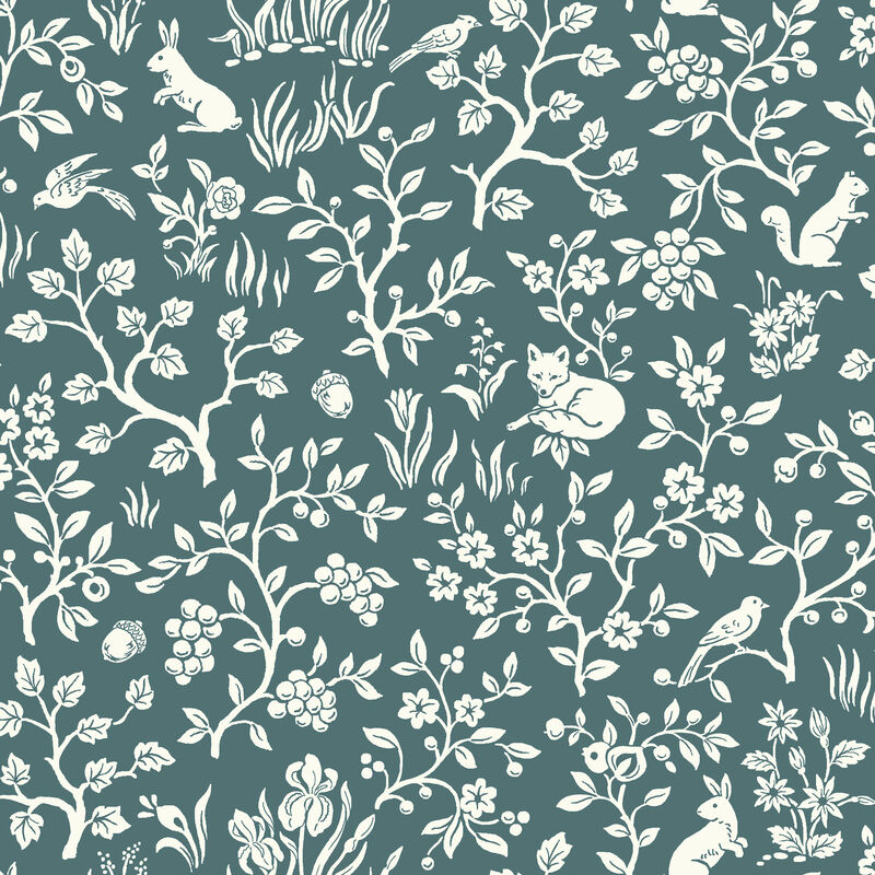 Weekends Fox & Hare Teal Wallpaper image number 0