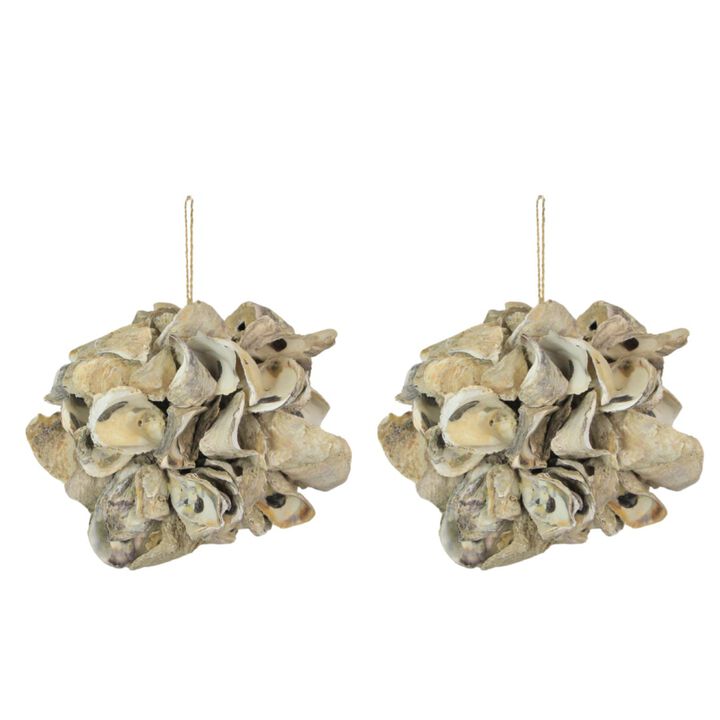Handcrafted Hanging Coastal 9-Inch Oyster Shell Sphere - Home Beach Ornament