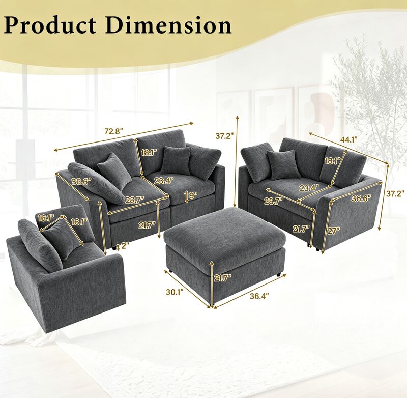 Hubsam U-Style 4-Piece Sofa Set image number 9