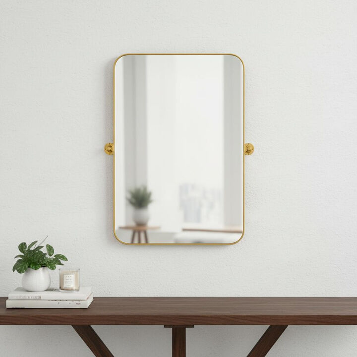 HomeRoots 32" Gold Iron Tilting Framed Accent Mirror