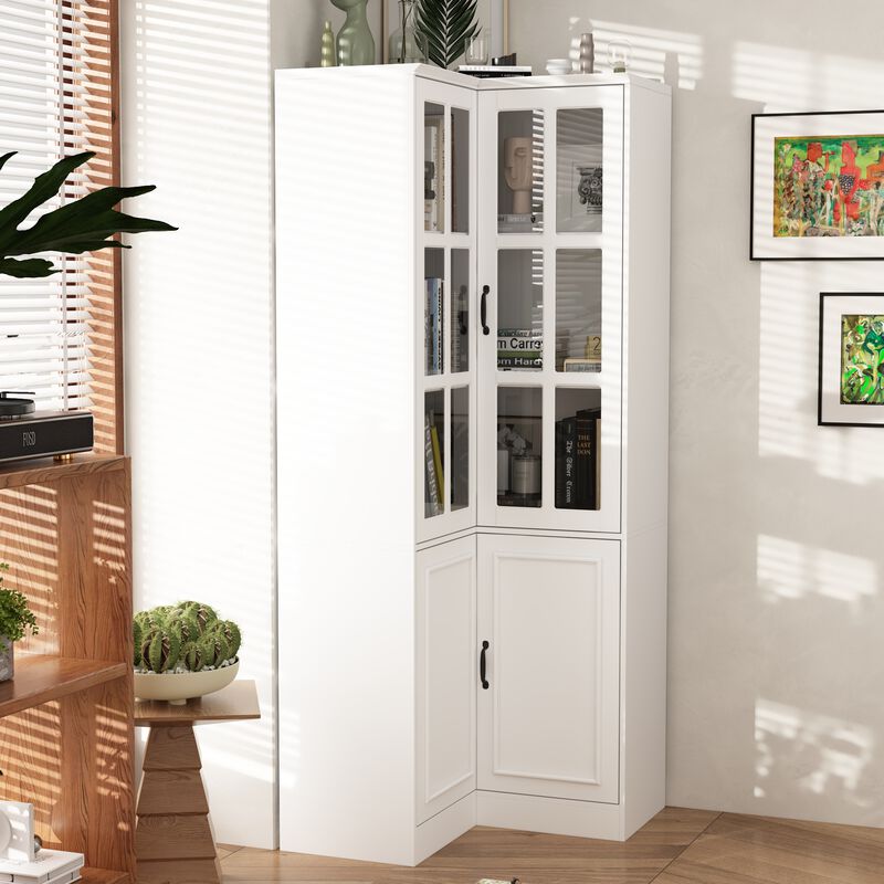 FUFU&GAGA White Mdf 5-Shelf Corner Bookcase with Doors (31.5-in W x 78.9-in H x 31.5-in D), White