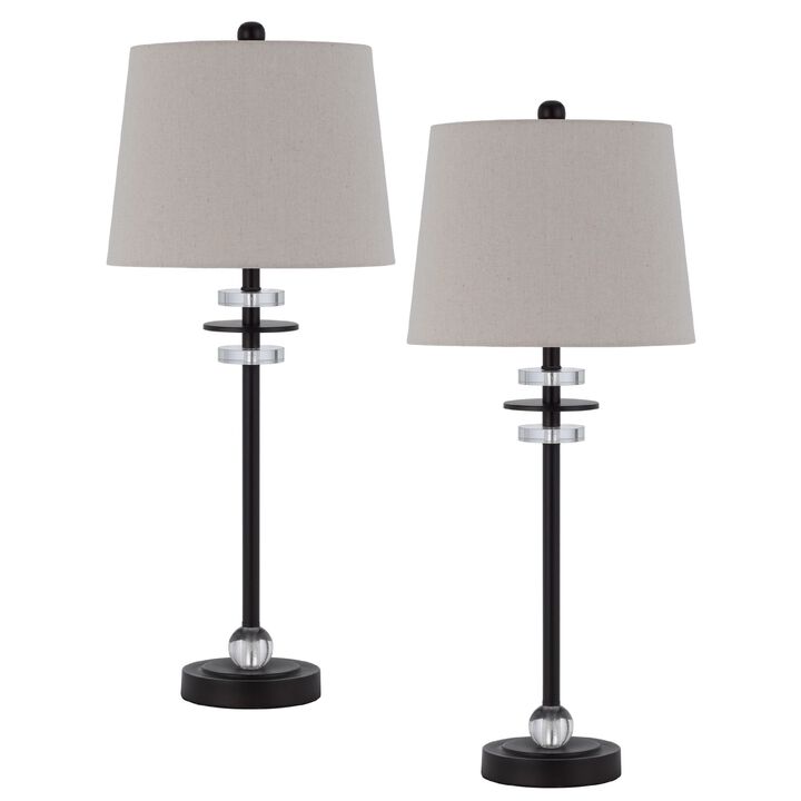 Tika Table Lamp Set of 2, Crystal Rings and Black Metal Ball, Fabric Shade